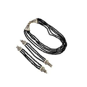 Heidi Daus Art Deco Inspired Black Glass Necklace & Pair of Bracelets Set